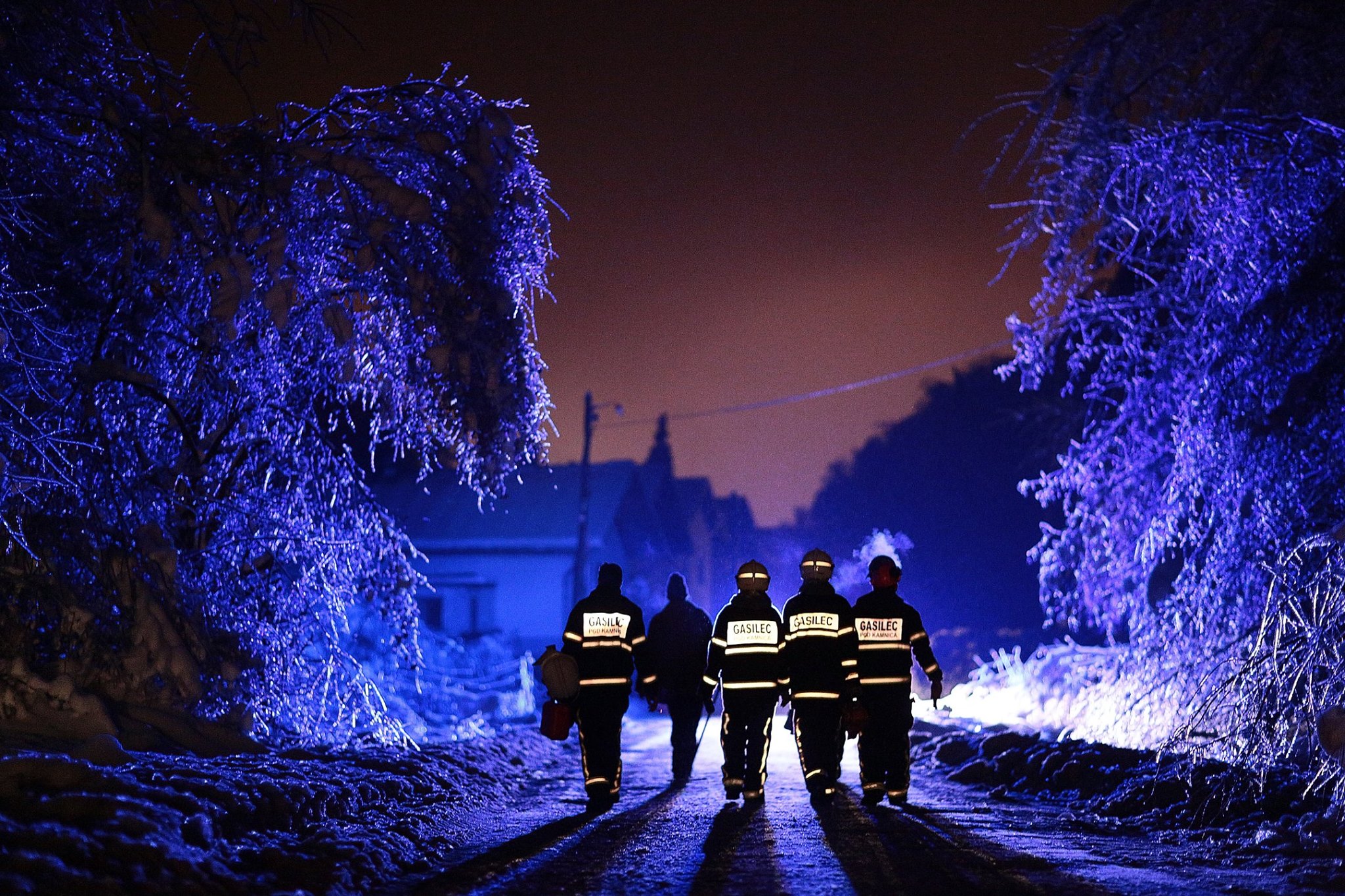 Slovenian volunteer firefighters on their way home after a call