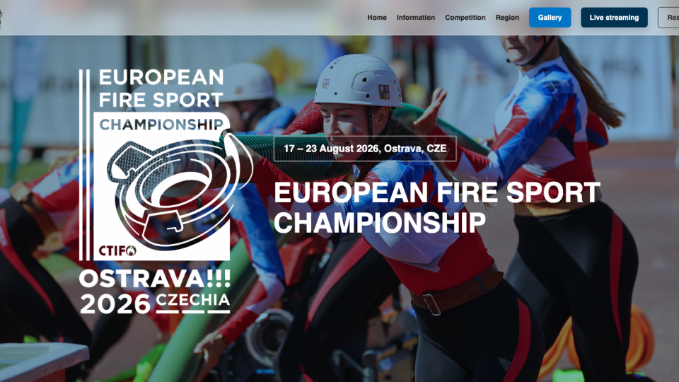 Screenshot of the starting page for the European Fire Sport Championship in Ostrava 2026