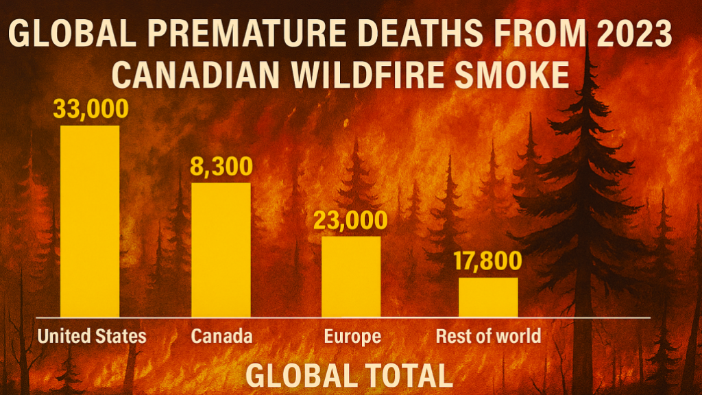 Graph over deaths caused by Canadian wildfire smoke 2023. From an diea by Bjorn Ulfsson, executed by MS Copilot.