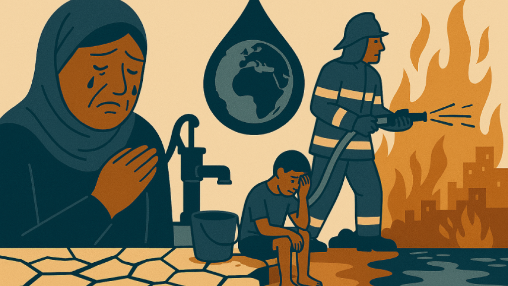Global water shortage. Illustration executed by MS CoPilot from a prompt by Bjorn Ulfsson. 