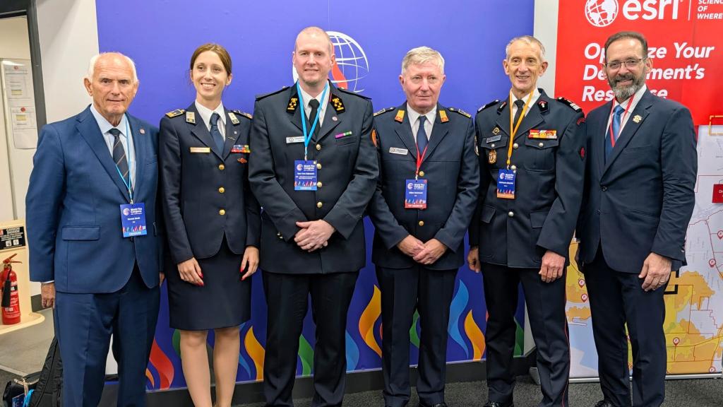 The CTIF delegation at the World Fire Congress in London, 2026. From the left; Dennis Davis (UK), Neza Strmole (Slovenia) Tom van Esbroeck (Belgium), Milan Dubravac (Slovenia), Christophe Marshal (France) and Otto Drozd (US)