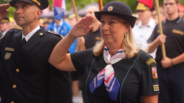 Martin Nekuia, vice president of CTIF International, and Monika Nêmečková, president of the firefighters of the Czech region of Moravia-Bohemia-Silesia at the Fire Sports Competitions in Ostrava 2026