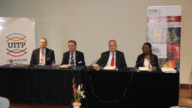 The leaders of UITP, CTIF President Tore Eriksson and the Chair of  CTIF Extrication & New Technology  Tom Van Esbroeck meeting in Casablanca in April 2019 to sign the Memorandum of Understanding between the two organisations to implement the new ISO standard in Firefighting. Photo by UITP.